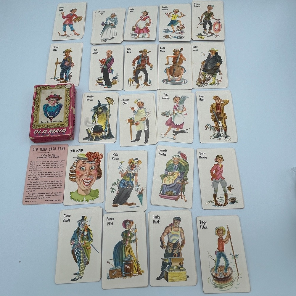 Antique Vintage Old Maid Whitman Card Game Complete Wacky Witch Vintage 1950s